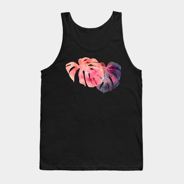 Cosmic Monstera Leaves Negative Painting Tank Top by venglehart